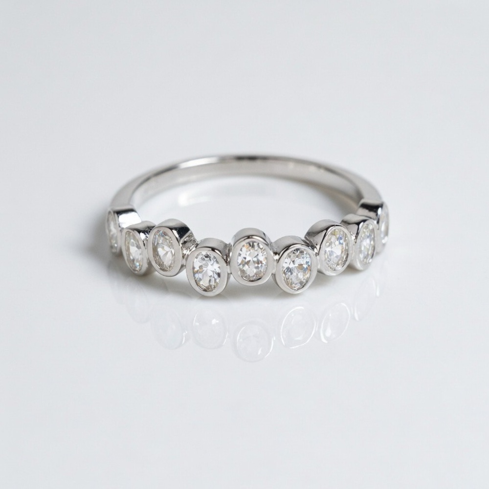 Solid 925 Sterling Silver Rhodium Plated Cubic Zirconia Ring Size 5.5 Midi Pinky